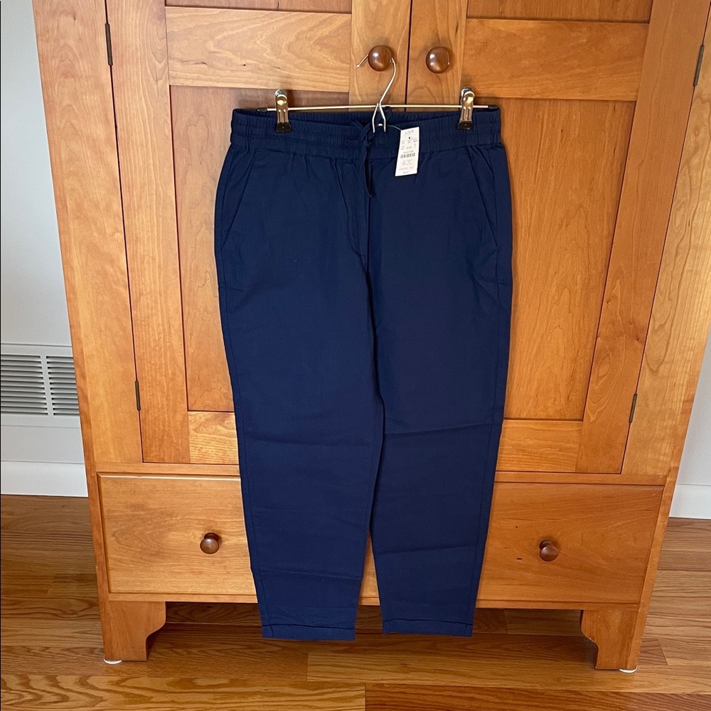J. Crew Navy Linen  Cropped Drawstring Pull On Pants NWT